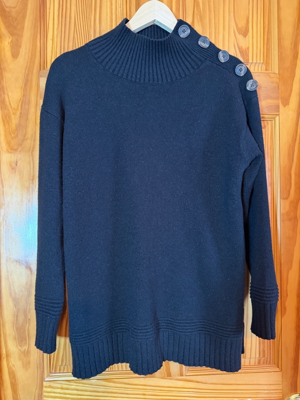 Anthropologie Margarita Button Shoulder Tunic Black Sweater Size Medium